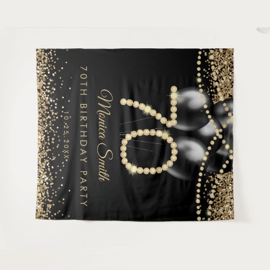 Elegant Gold Diamonds 70th Birthday Party Backdrop Wandteppich (Vorderseite (Horizontal))