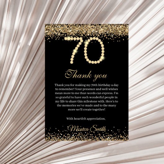 Elegant Gold Diamonds 70th Birthday Thank you Card Dankeskarte