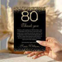 Elegant Gold Diamonds 80th Birthday Thank You Card