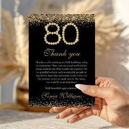 Elegant Gold Diamonds 80th Birthday Thank You Card Dankeskarte