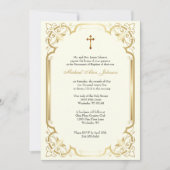 Elegant Gold Dove Blue Rose Taufe Einladung (Vorderseite)