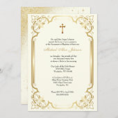 Elegant Gold Dove Blue Rose Taufe Einladung (Vorne/Hinten)