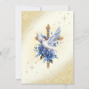 Elegant Gold Dove Blue Rose Taufe Einladung