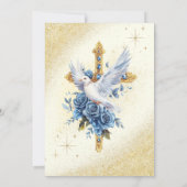 Elegant Gold Dove Blue Rose Taufe Einladung (Rückseite)