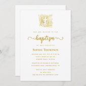 Elegant Gold Dove White Cross Religiöse Taufe Einladung (Vorne/Hinten)