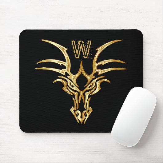 Elegant Gold Dragon Head Initial Fantasy Mousepad (Mit Mouse)