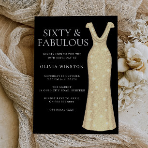 Elegant Gold Dress Black 60. Geburtstagsparty Einladung