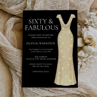 Elegant Gold Dress Black 60. Geburtstagsparty Einladung