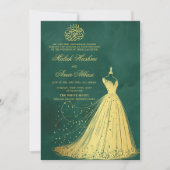 Elegant Gold Dress Green Islamische Hochzeit Einladung (Vorderseite)