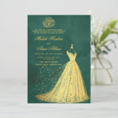 Elegant Gold Dress Green Islamische Hochzeit Einladung (Stehend Vorderseite)