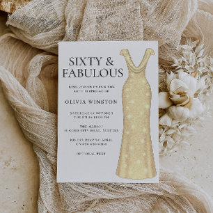 Elegant Gold Dress Womans 60. Geburtstagsparty Einladung