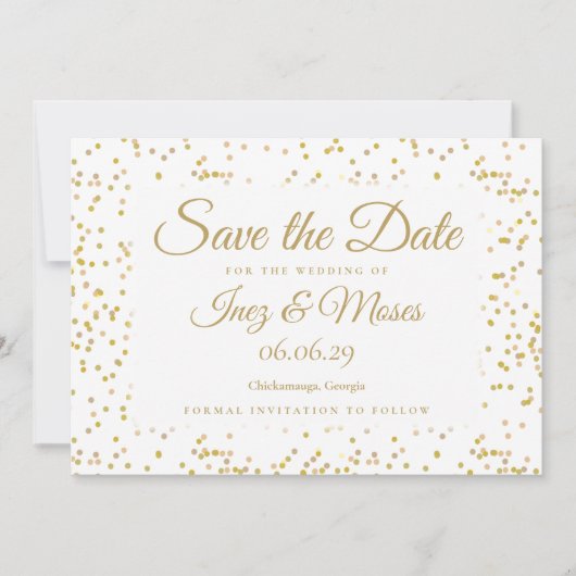 Elegant Gold Dust Confetti Chic Script Wedding Save The Date (Vorderseite)