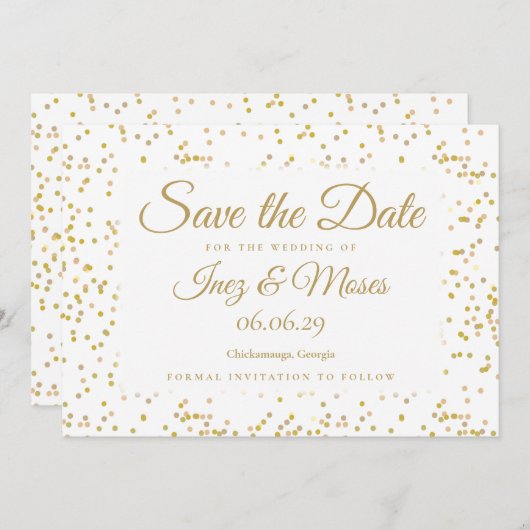 Elegant Gold Dust Confetti Chic Script Wedding Save The Date (Vorne/Hinten)