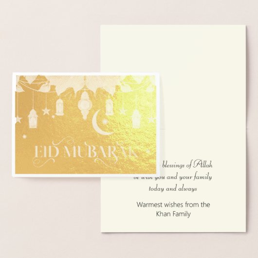 Elegant Gold Eid Mubarak Lanterns + Mond Folienkarte (Anzeige)