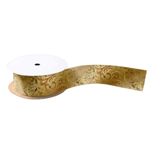 Elegant Gold Embossed Filigree Satinband (Spule)