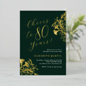 Elegant Gold Emerald 80. Geburtstag Folieneinladung (Stehend vorne)