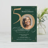 Elegant Gold Emerald Green 50. Geburtstag Einladung (Stehend Vorderseite)