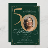 Elegant Gold Emerald Green 50. Geburtstag Einladung (Vorne/Hinten)