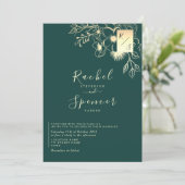 Elegant Gold Emerald Monogram Wedding Einladung (Stehend Vorderseite)