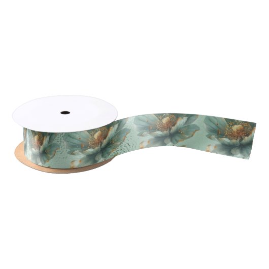 Elegant Gold & Emerald Poppy Wedding Satin Ribbon Satinband (Spule)
