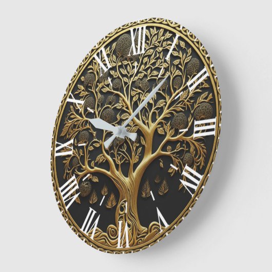 Elegant Gold Engraved Tree Große Wanduhr (Winkel)