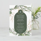 Elegant Gold Eucalyptus Boho Smaragd Green Circles Einladung (Stehend Vorderseite)