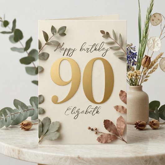 Elegant Gold Eucalyptus Botanical 90th Birthday Karte