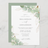 Elegant Gold Eukalyptus Greenerity Wedding Einladung (Vorne/Hinten)