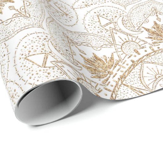 Elegant Gold Eye Sun Moon Mandala White Geschenkpapier (Rolleneckpunkt)