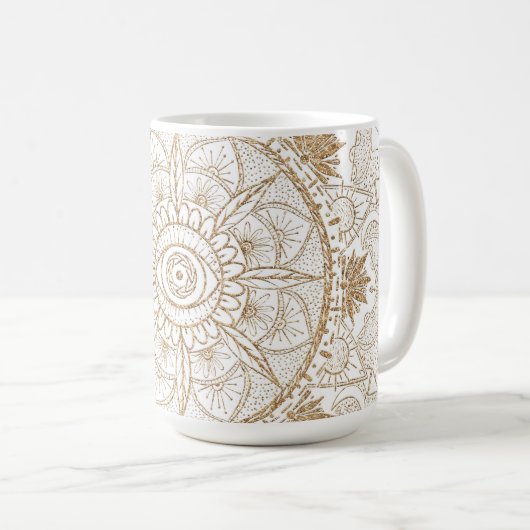 Elegant Gold Eye Sun Moon Mandala White Kaffeetasse (VorderseiteRechts)