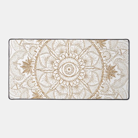 Elegant Gold Eye Sun Moon Mandala White Schreibtischunterlage (Vorderseite)