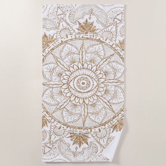 Elegant Gold Eye Sun Moon Mandala White Strandtuch (Vorderseite)