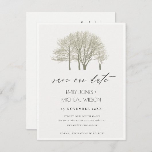 ELEGANT GOLD FALL AUTUMN BÄUME SAVE THE DATE ANKÜNDIGUNGSPOSTKARTE (Vorne/Hinten)