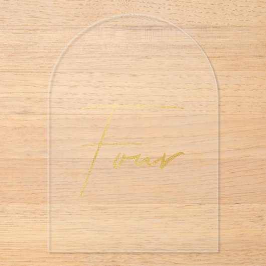 Elegant Gold Faux Foil Arch Acrylic Table Number Acryleinladungen (Vorderseite)