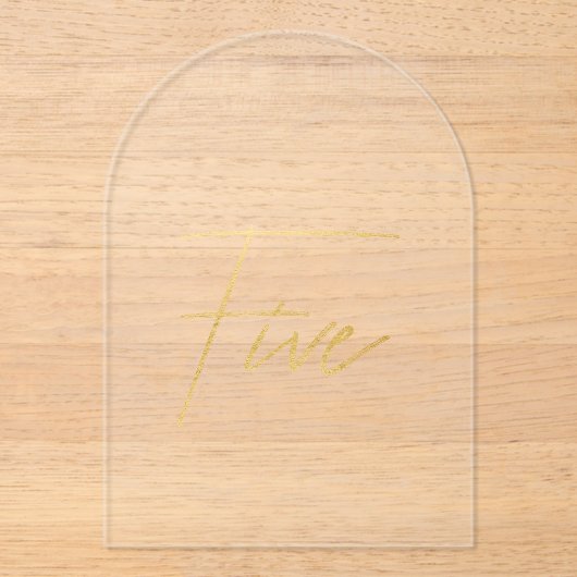 Elegant Gold Faux Foil Arch Acrylic Table Number Acryleinladungen (Vorderseite)