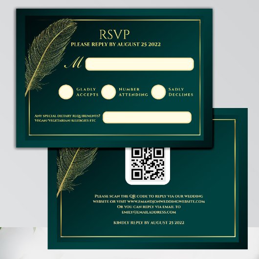 Elegant Gold Feather RSVP Card Template Karte