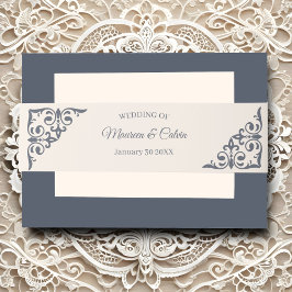 Elegant Gold Filigree auf der White Wedding Einladungsbanderole