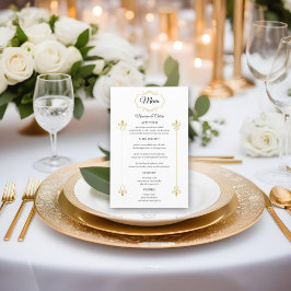 Elegant Gold Filigree auf White Wedding Menu Budge