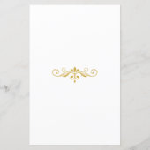 Elegant Gold Filigree auf White Wedding Menu Budge (Rückseite)