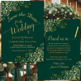 Elegant Gold Filigree Extravagant Emerald Green We Save The Date