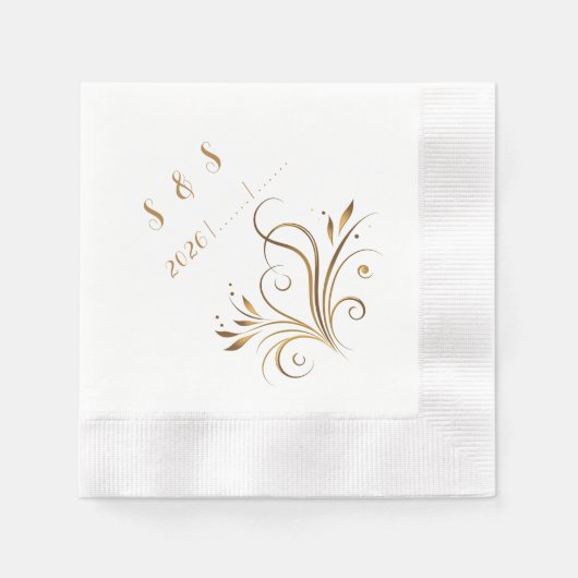 Elegant Gold Filigree & Leaf Flourish Wedding Serviette (Vorderseite)