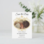 Elegant Gold Filigree on White, Save the Date Postkarte (Stehend Vorderseite)