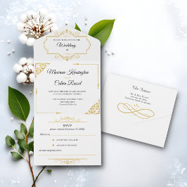 Elegant Gold Filigree on White, Wedding All In One Einladung