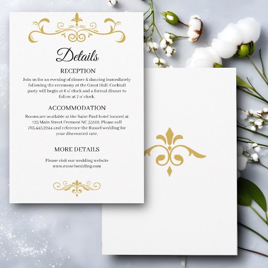 Elegant Gold Filigree on White, Wedding Begleitkarte