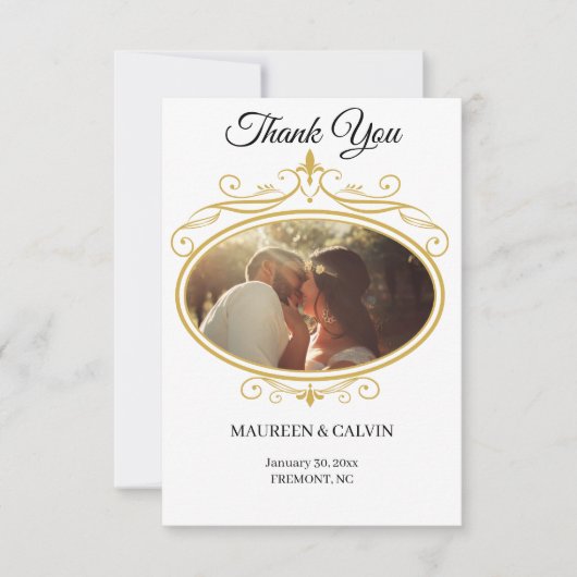 Elegant Gold Filigree on White, Wedding Dankeskarte (Vorderseite)