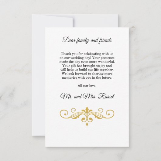 Elegant Gold Filigree on White, Wedding Dankeskarte (Rückseite)