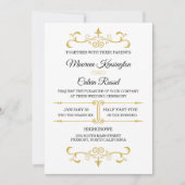 Elegant Gold Filigree on White, Wedding Einladung (Vorderseite)