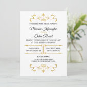 Elegant Gold Filigree on White, Wedding Einladung (Stehend Vorderseite)