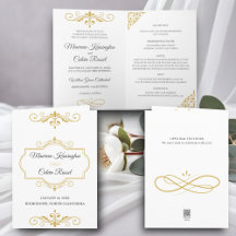 Elegant Gold Filigree on White, Wedding