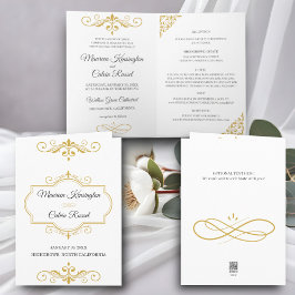 Elegant Gold Filigree on White, Wedding Einladung